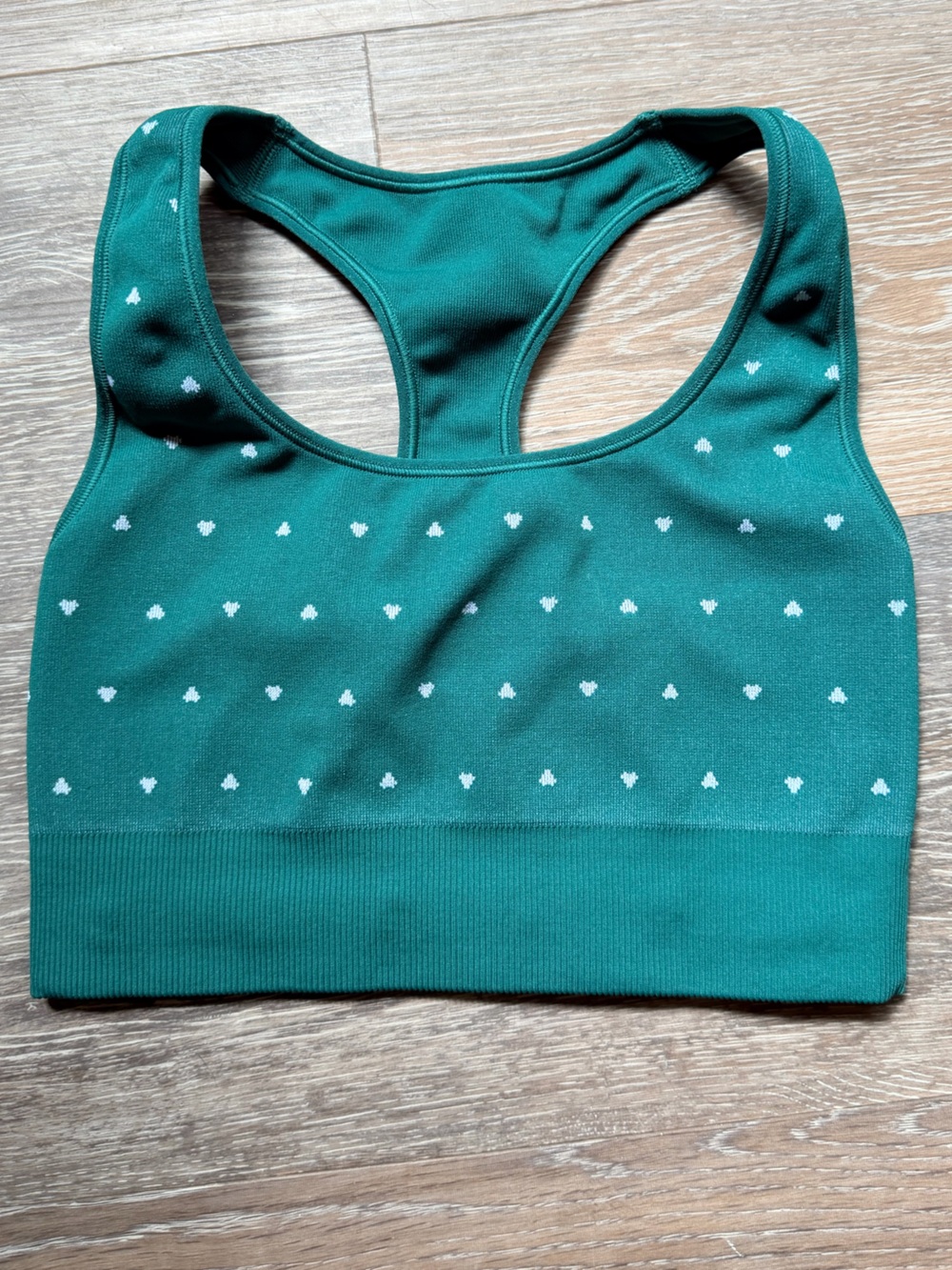 Teal Green Heart Print Racerback Sports Bra